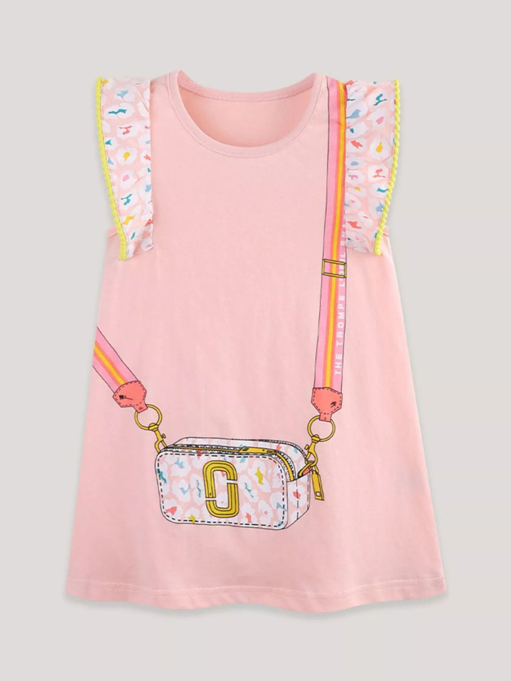 Children's Cartoon Bag Print Ruffled Dress