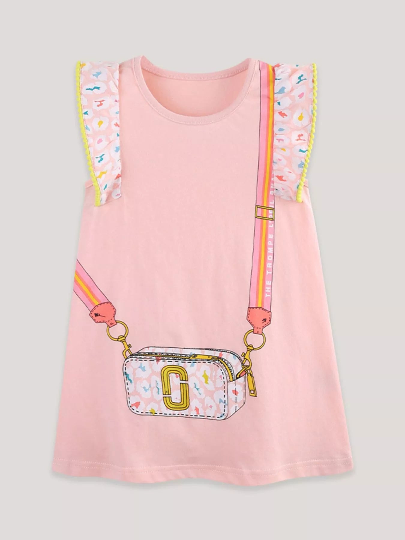 Children's Cartoon Bag Print Ruffled Dress