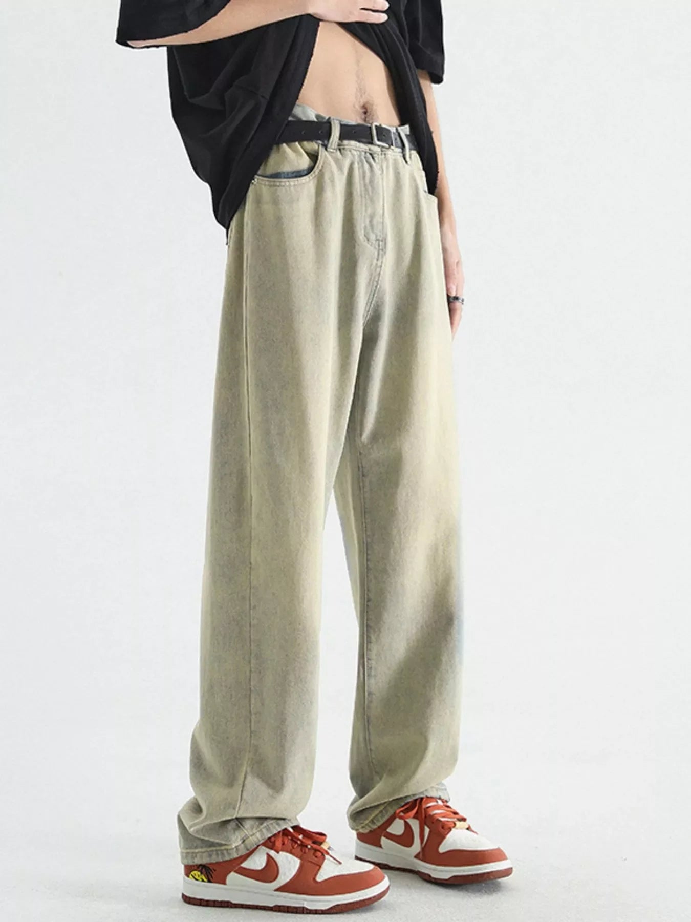 Men's Full Size Vintage Wash Wide Leg Jeans Plus Size