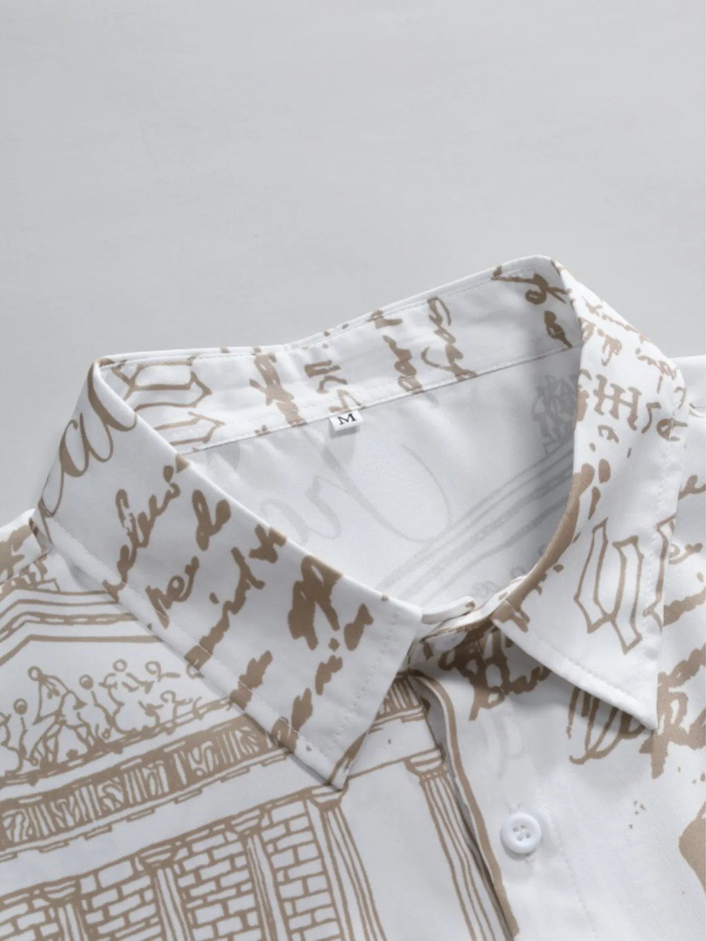 Men's Vintage Art Print Short Sleeve Button-Up Shirt