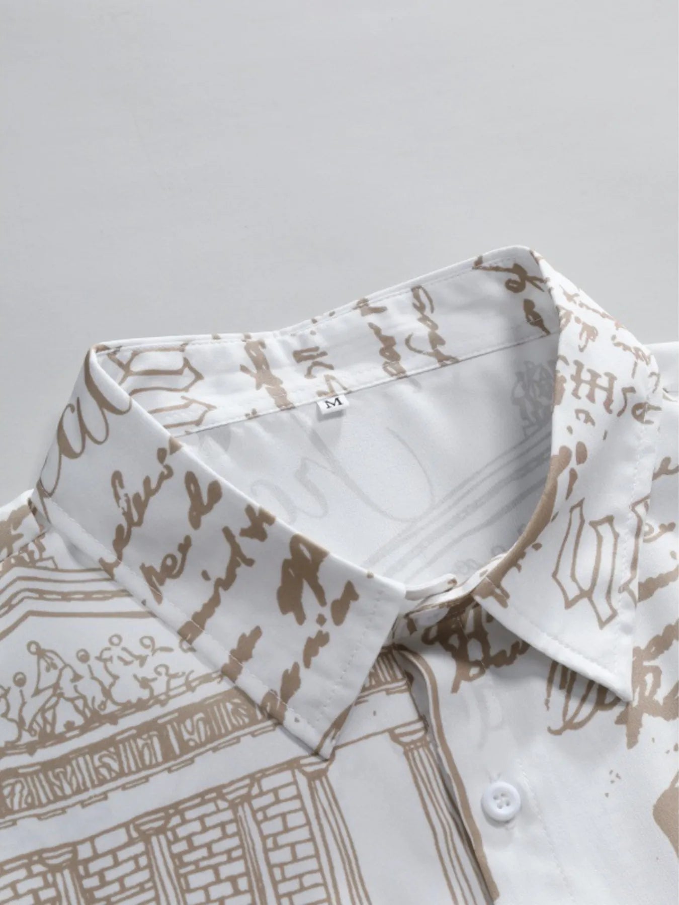 Men's Vintage Art Print Short Sleeve Button-Up Shirt
