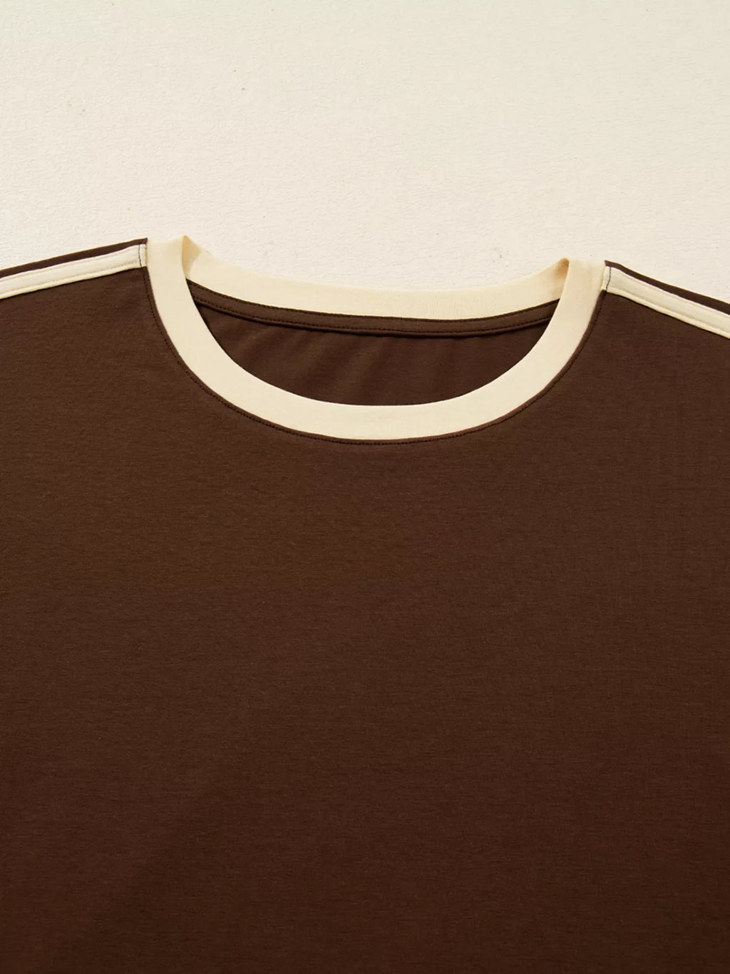 Striped Accent Contrast Crew Neck Long Sleeve T Shirt