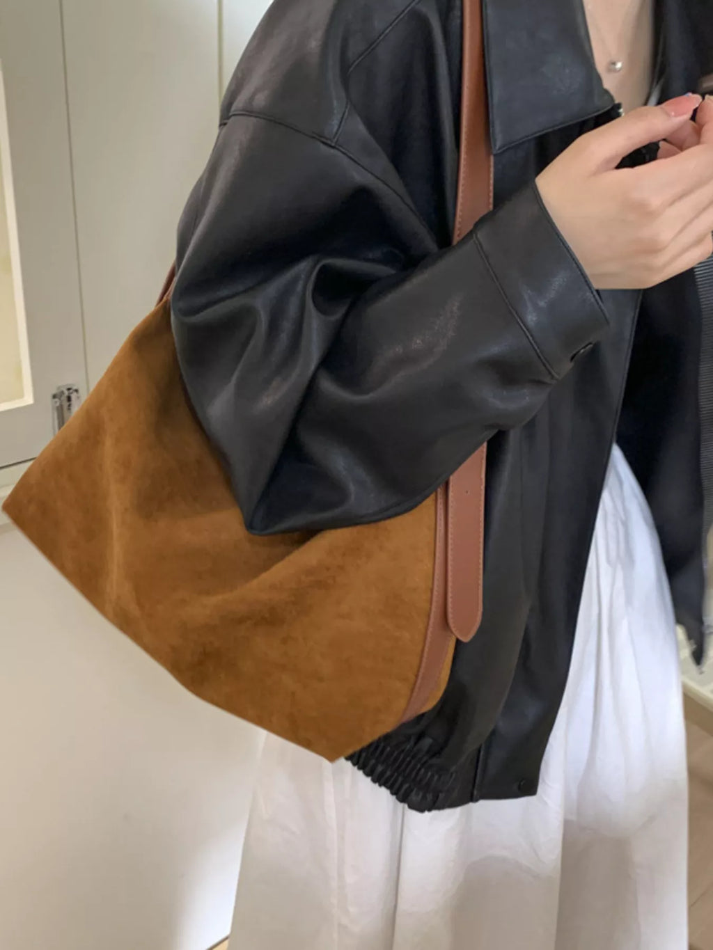 Solid Color Suede Hobo Crossbody Bag