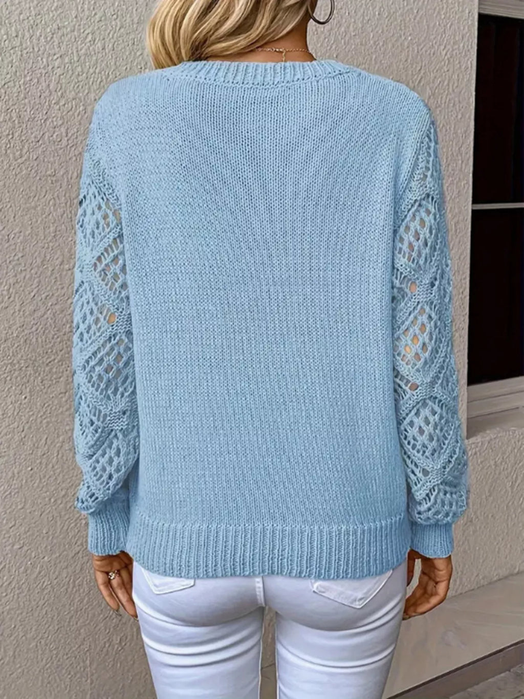 Openwork V-Neck Long Sleeve Sweater