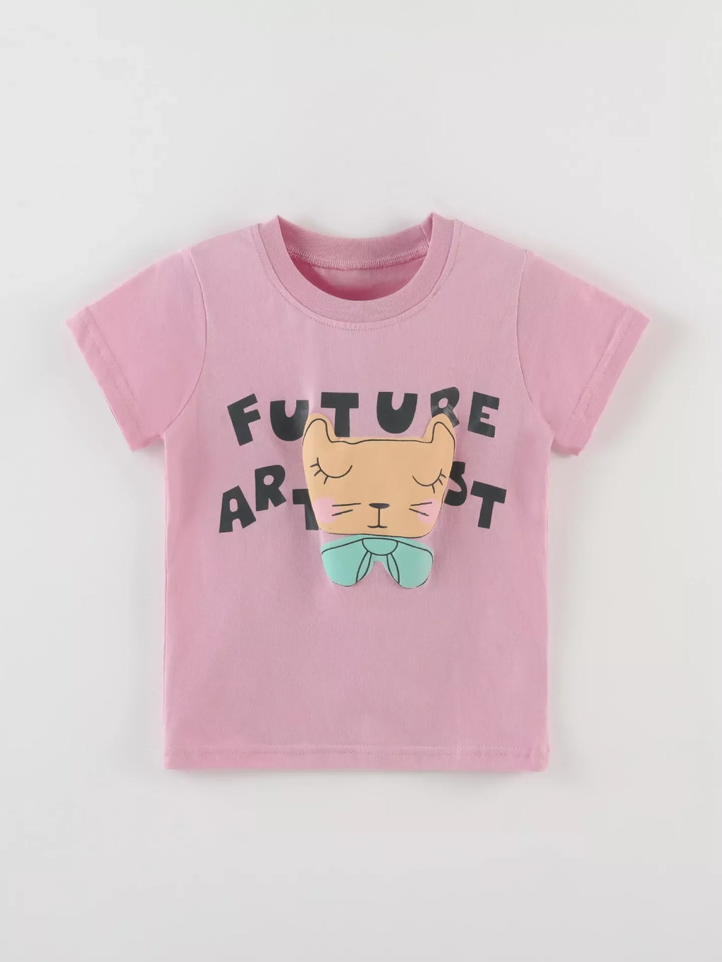 Children's Cat Graphic Round Neck T-Shirt