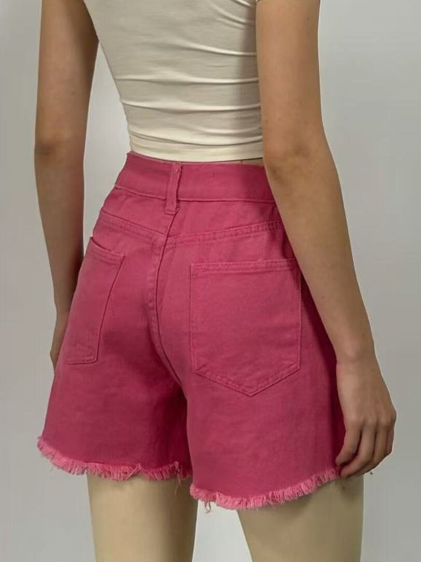 Rhinestone Chain Raw Hem Denim Shorts