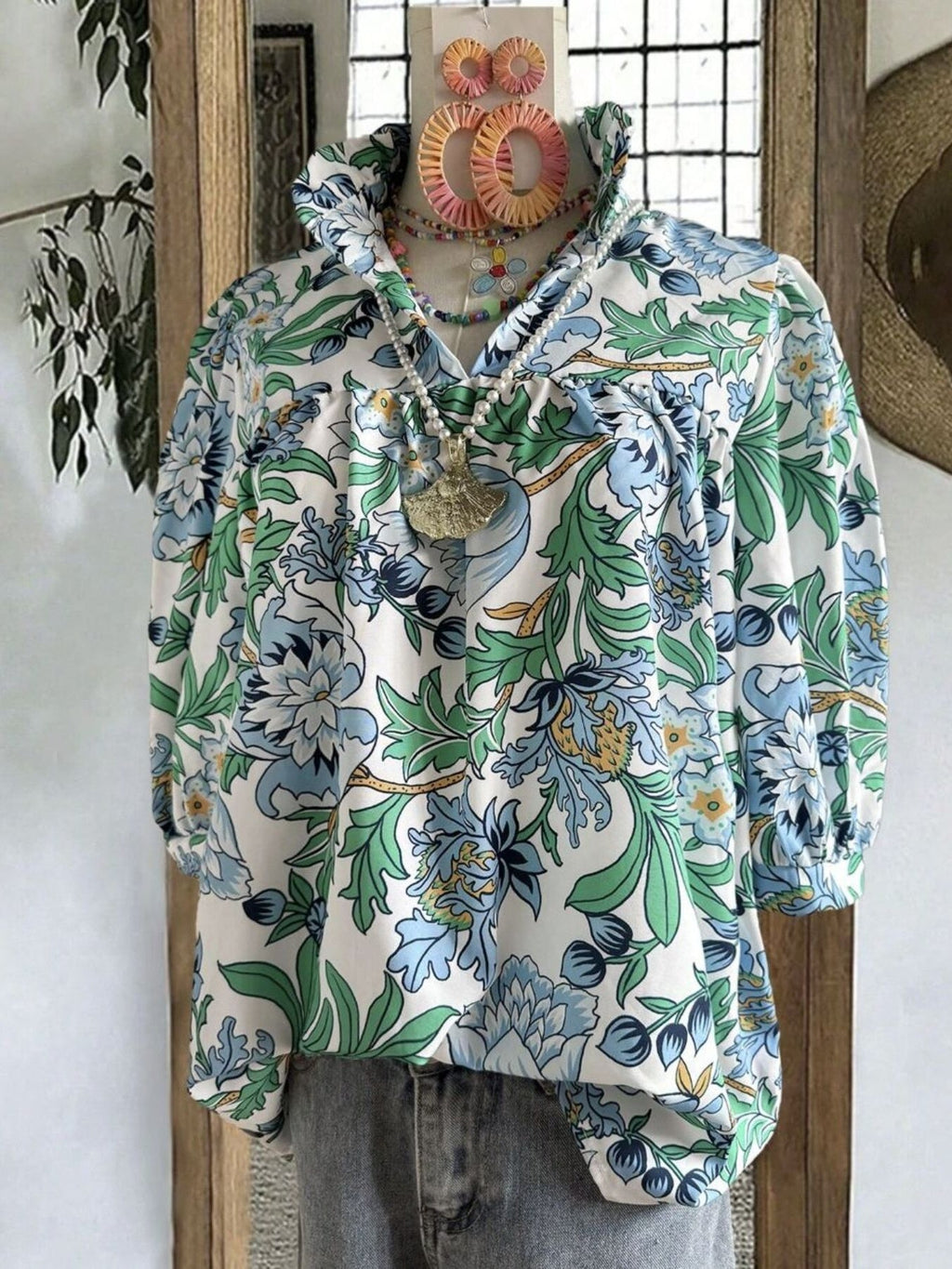 Floral Print Half Sleeve Blouse