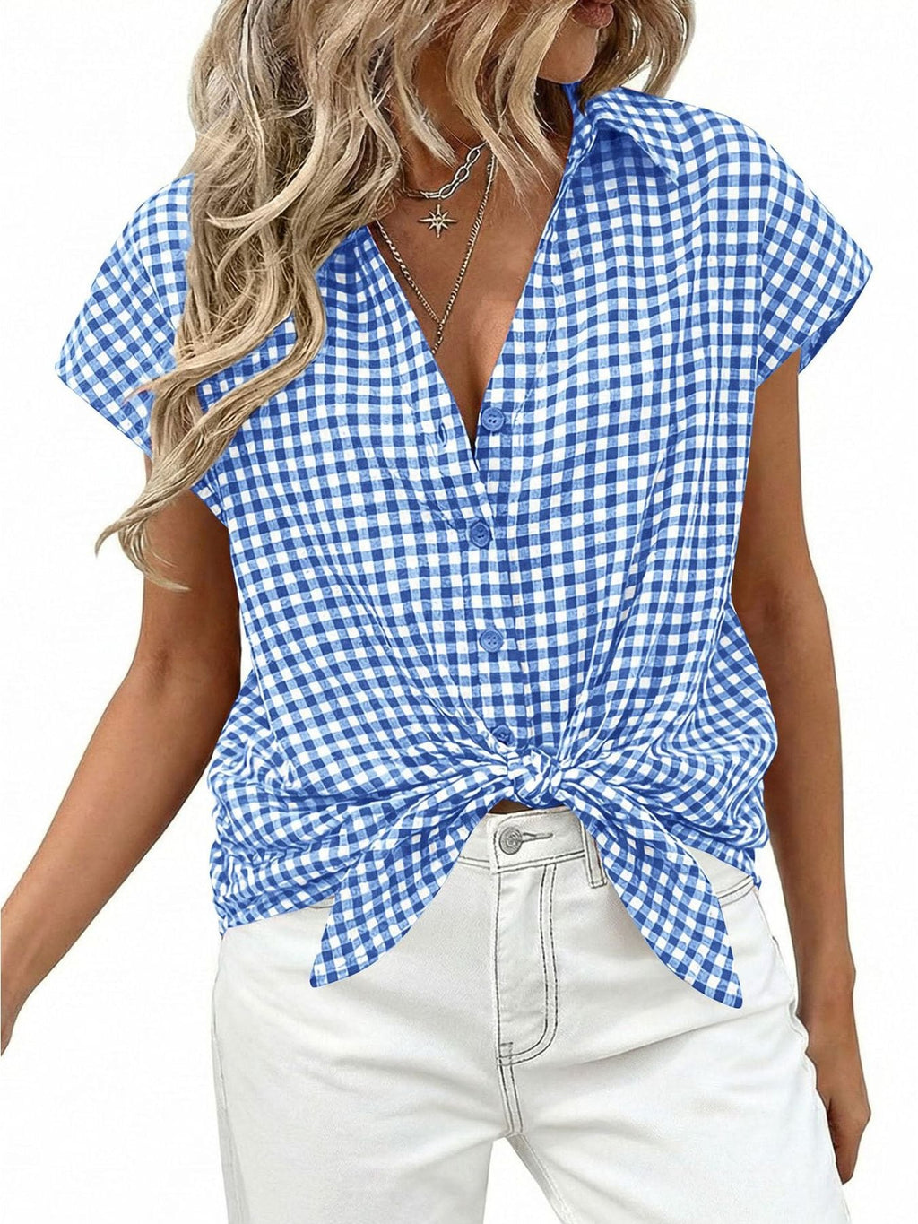 Gingham Print Button-Down Shirt