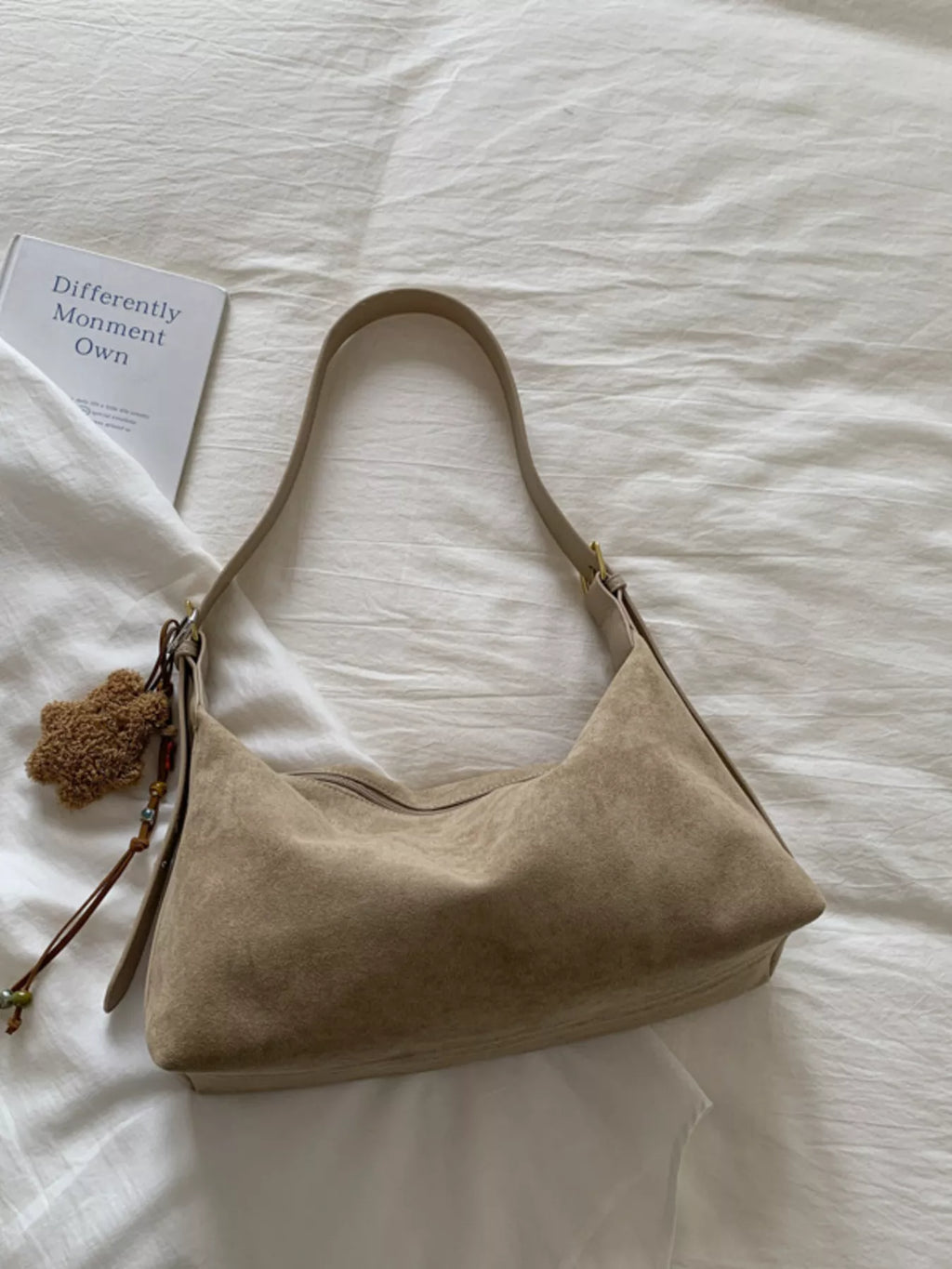 Solid Color Suede Hobo Crossbody Bag