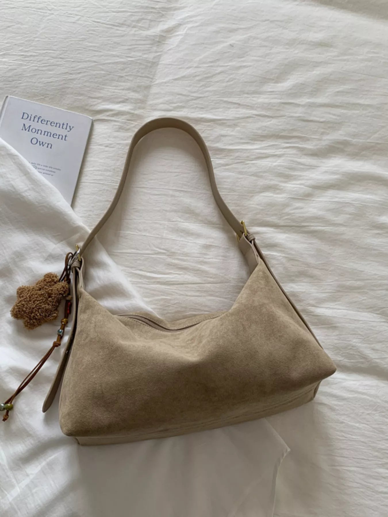 Solid Color Suede Hobo Crossbody Bag