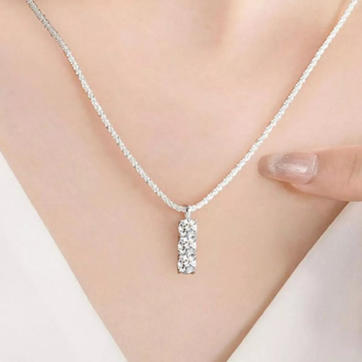 Moissanite 925 Sterling Silver Bar Necklace