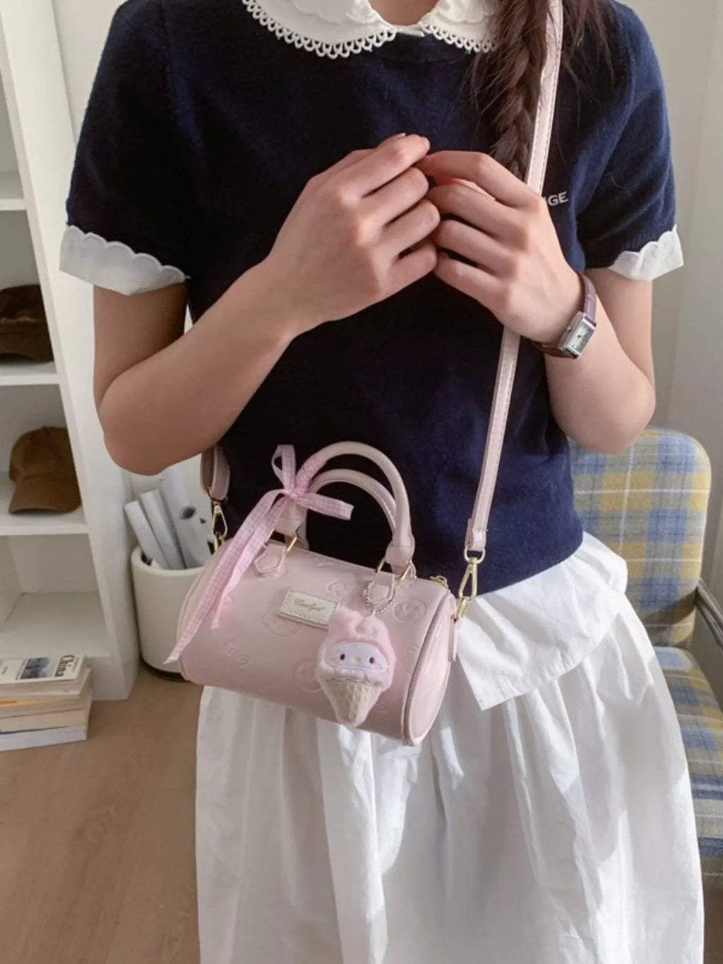 Embossed Pattern Cylinder Crossbody Bag
