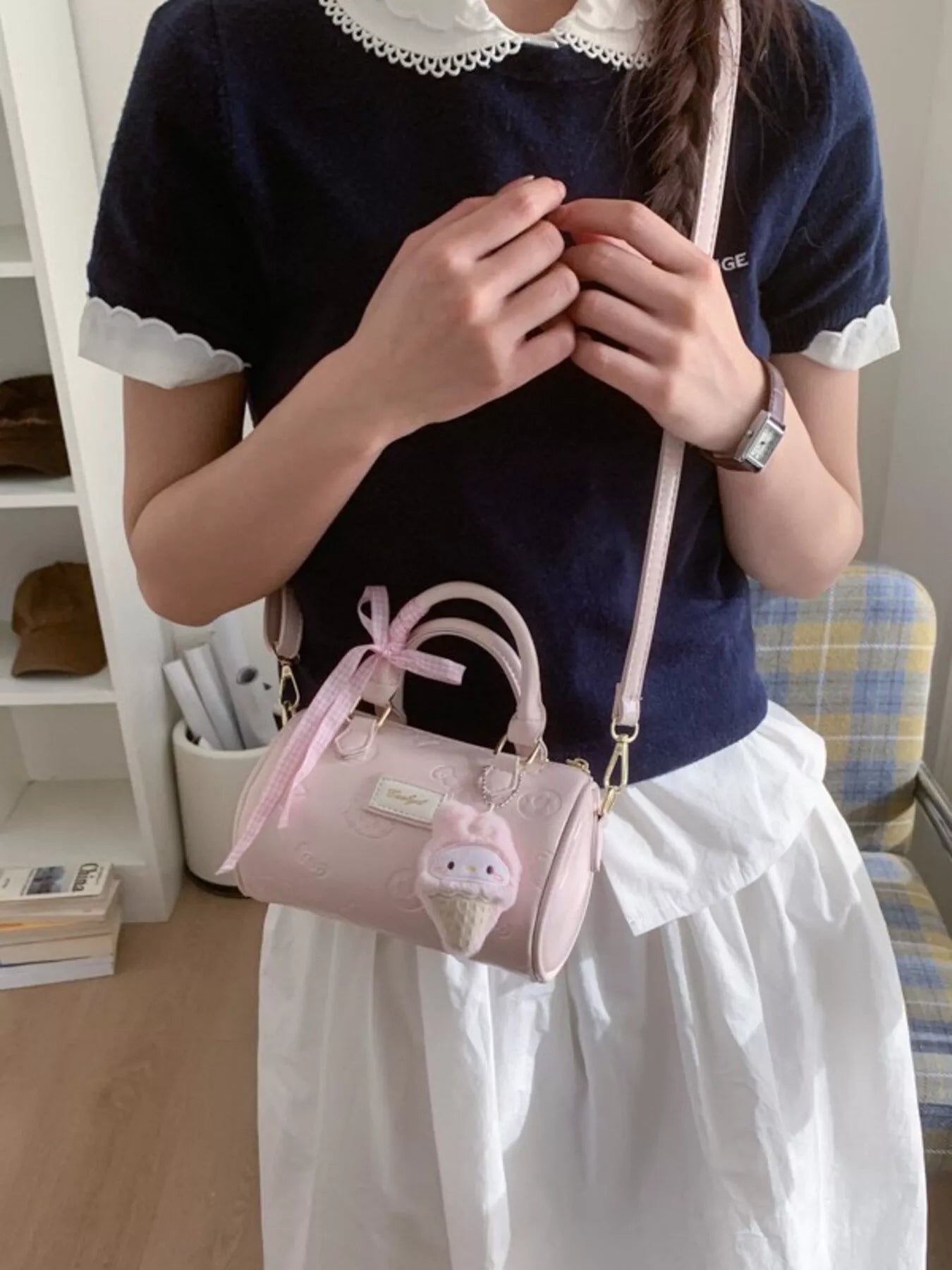 Embossed Pattern Cylinder Crossbody Bag