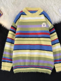 Men's Striped Fuzzy Knit Round Neck Sweater