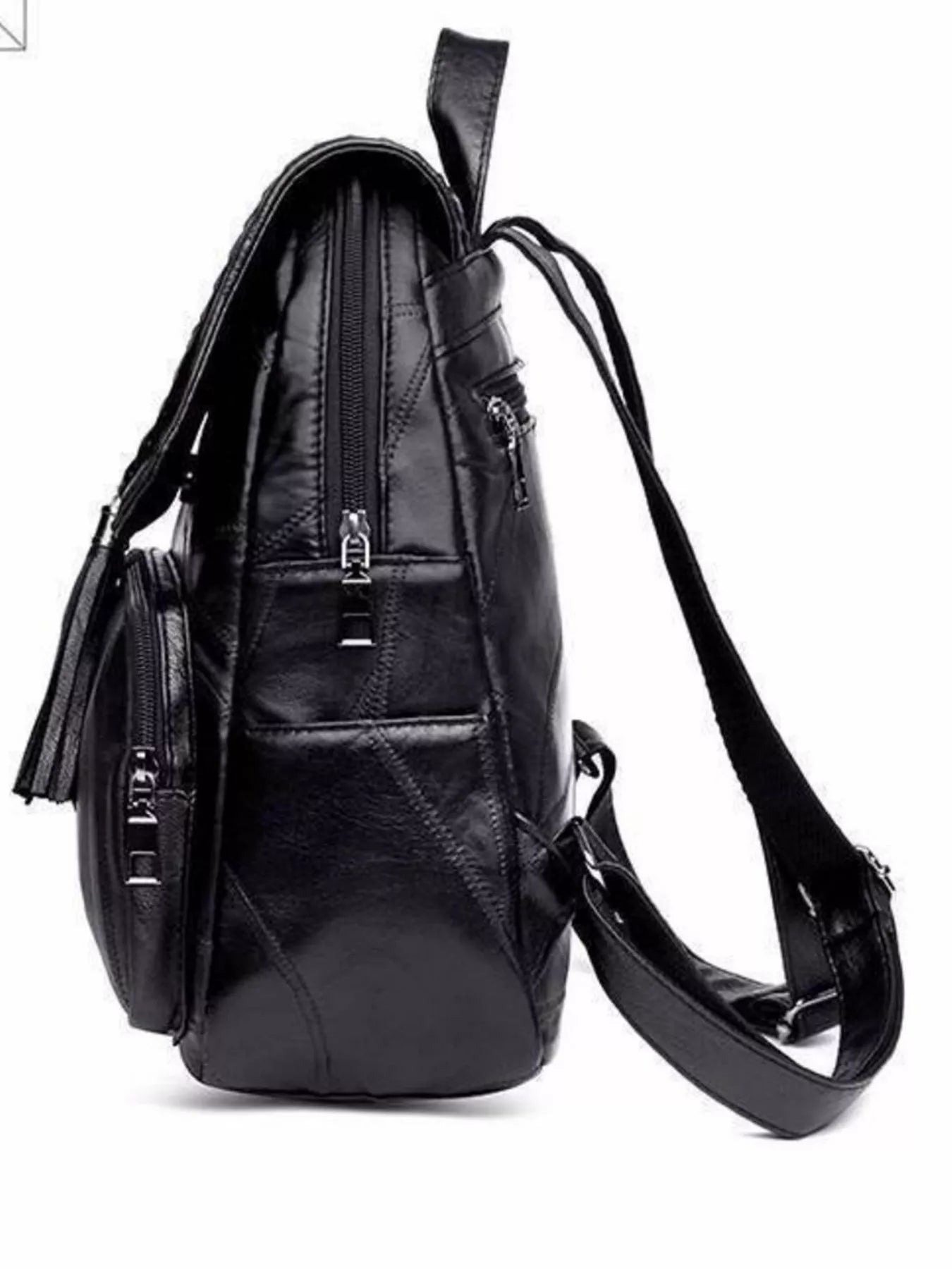 Braided Trim Leather Backpack Bag