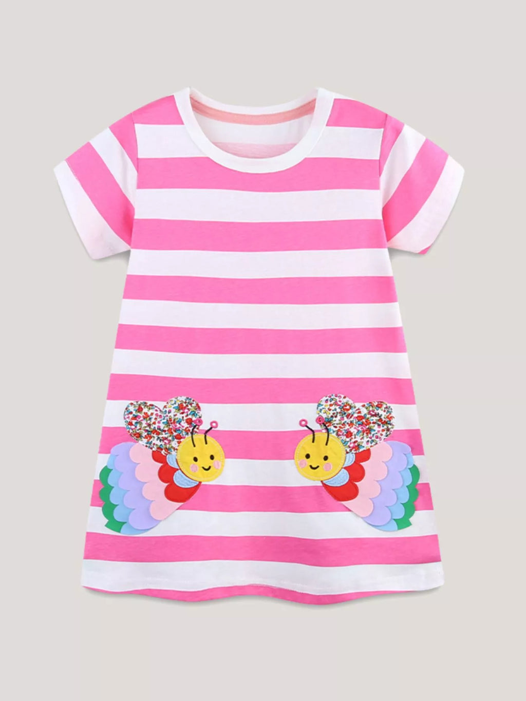 Children's Bee Embroidered Striped Casual Dress