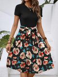 Floral Print Short Sleeve A-Line Dress