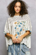 POL Floral Patchwork Lace Accent Blouse