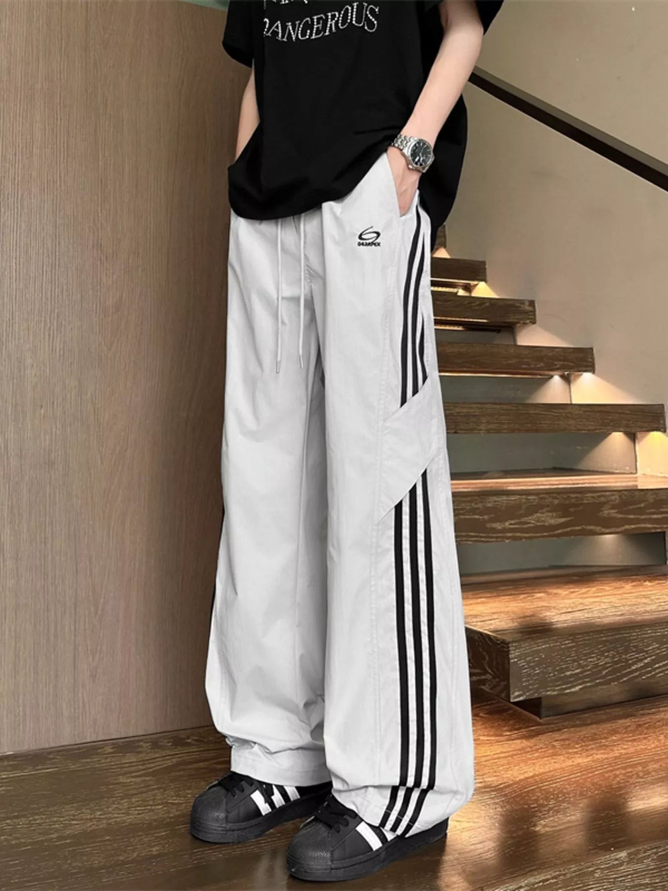 Men's Full Size Stripe Wide Leg Pants Plus Size