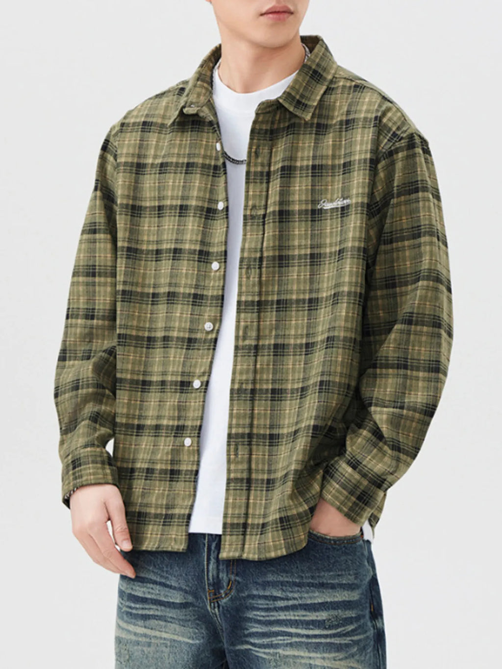 Men's Plus Size Plaid Button Up Long Sleeve Shirt