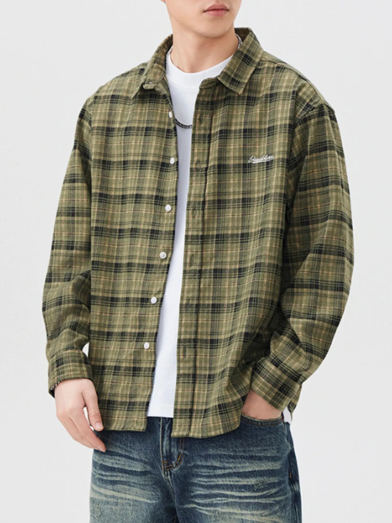Men's Plus Size Plaid Button Up Long Sleeve Shirt