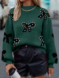 Pearl Bow-Embellished Long Sleeve Sweater