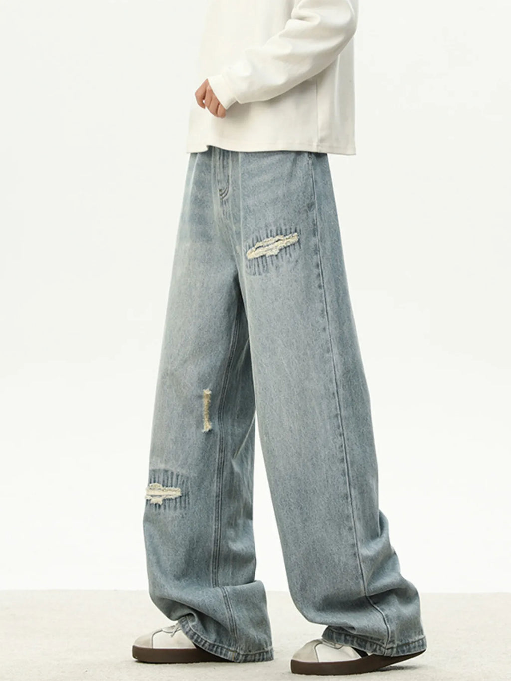 Men's Full Size Distressed Wash Loose Fit Jeans Plus Size