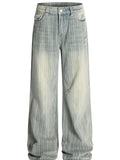 Men's Washed Pinstripe Wide Leg Jeans