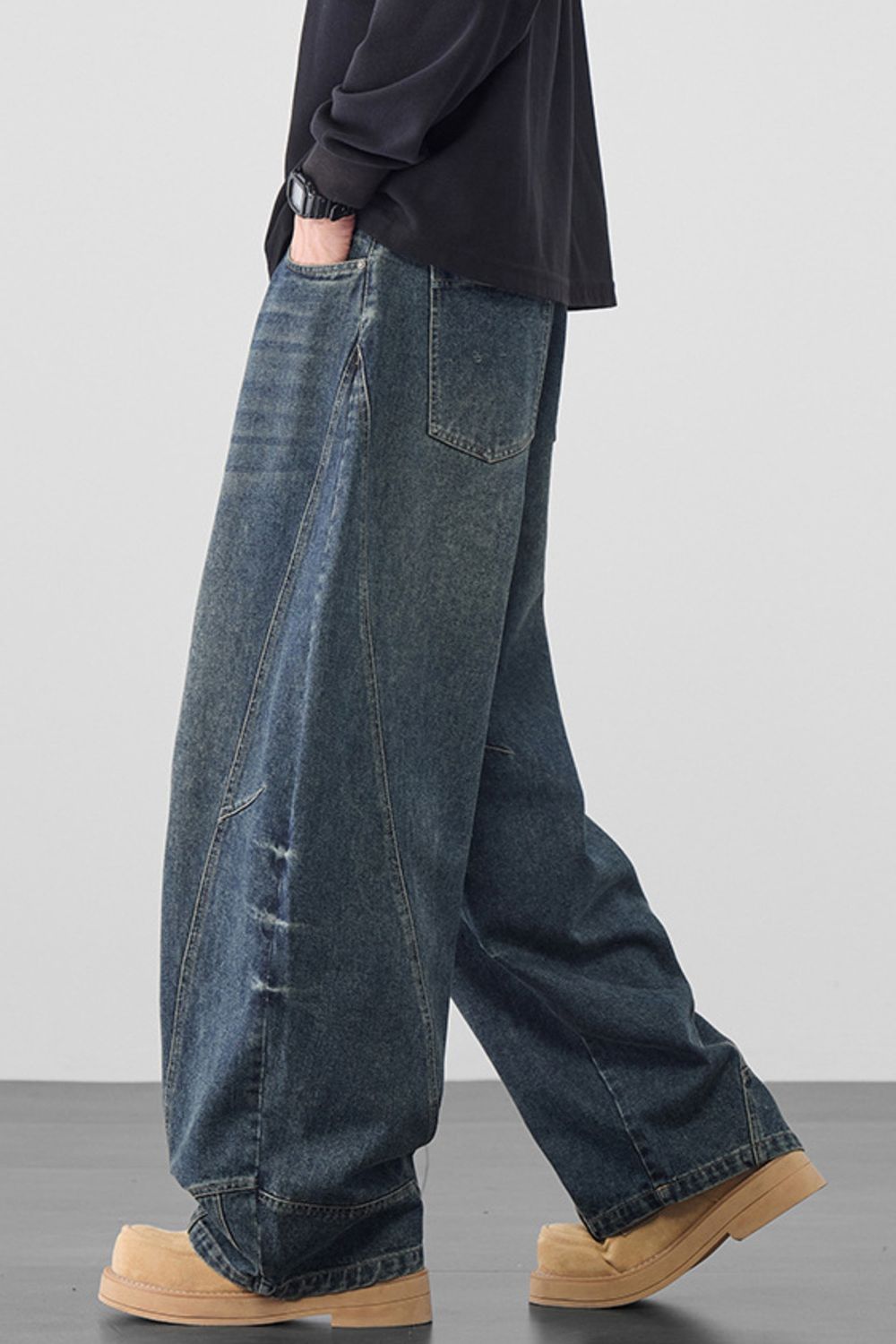 Men's Plus Size Vintage Washed Wide Leg Jeans