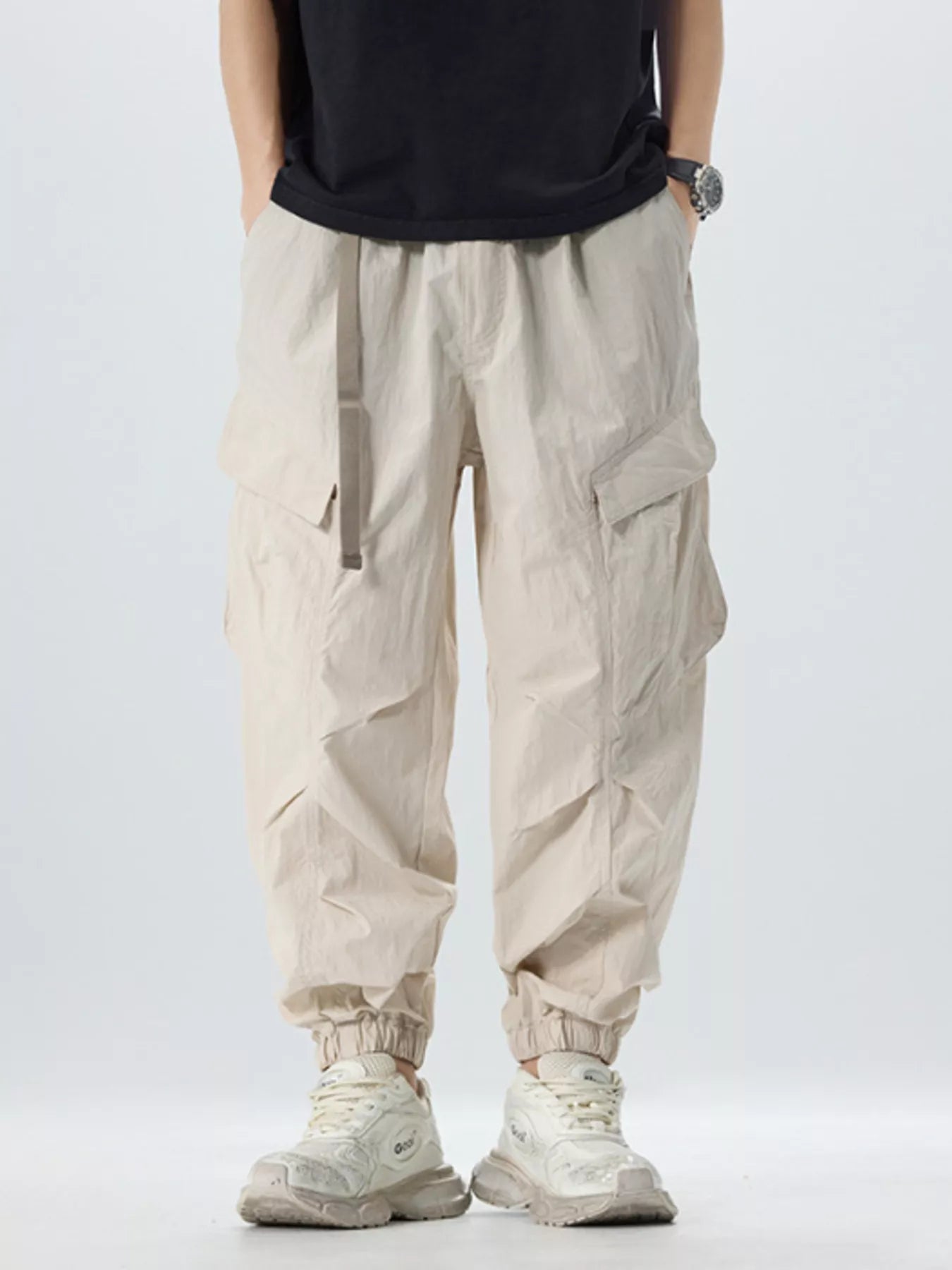 Men's Full Size Lightweight Cargo Pants with Adjustable Belt Plus Size