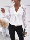 Elegant Lace Sleeve V-Neck Blouse