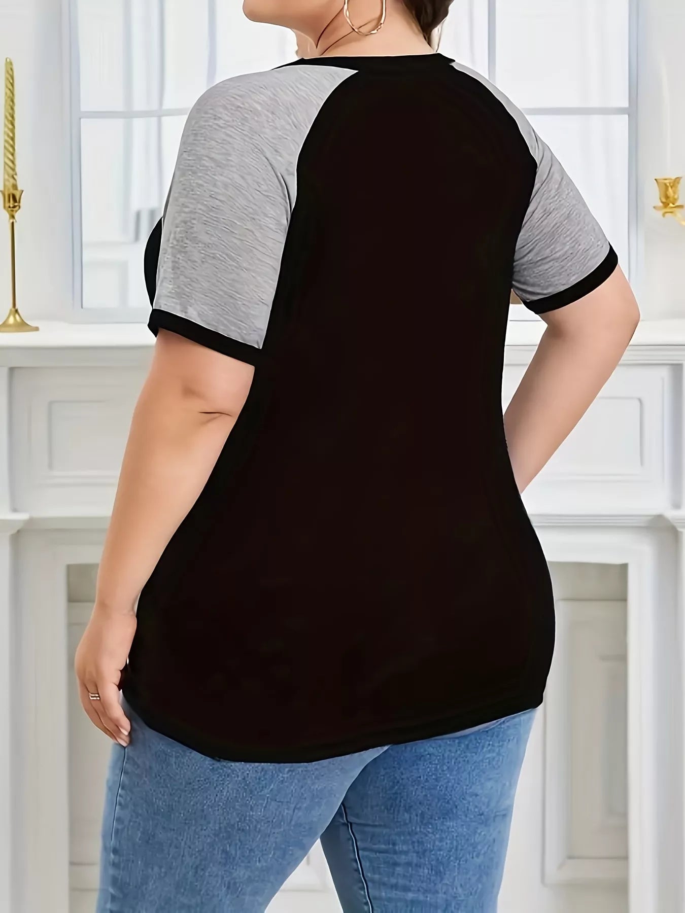 Plus Size Casual Color Block Raglan Sleeve T-Shirt