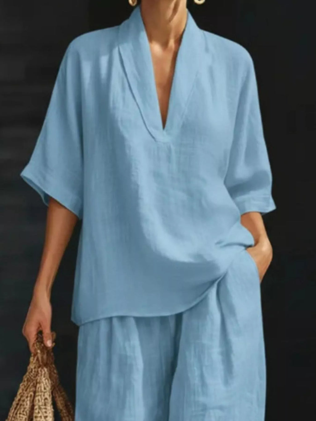 Full Size Half Sleeve Top and Wide Leg Pants Set Plus Size
