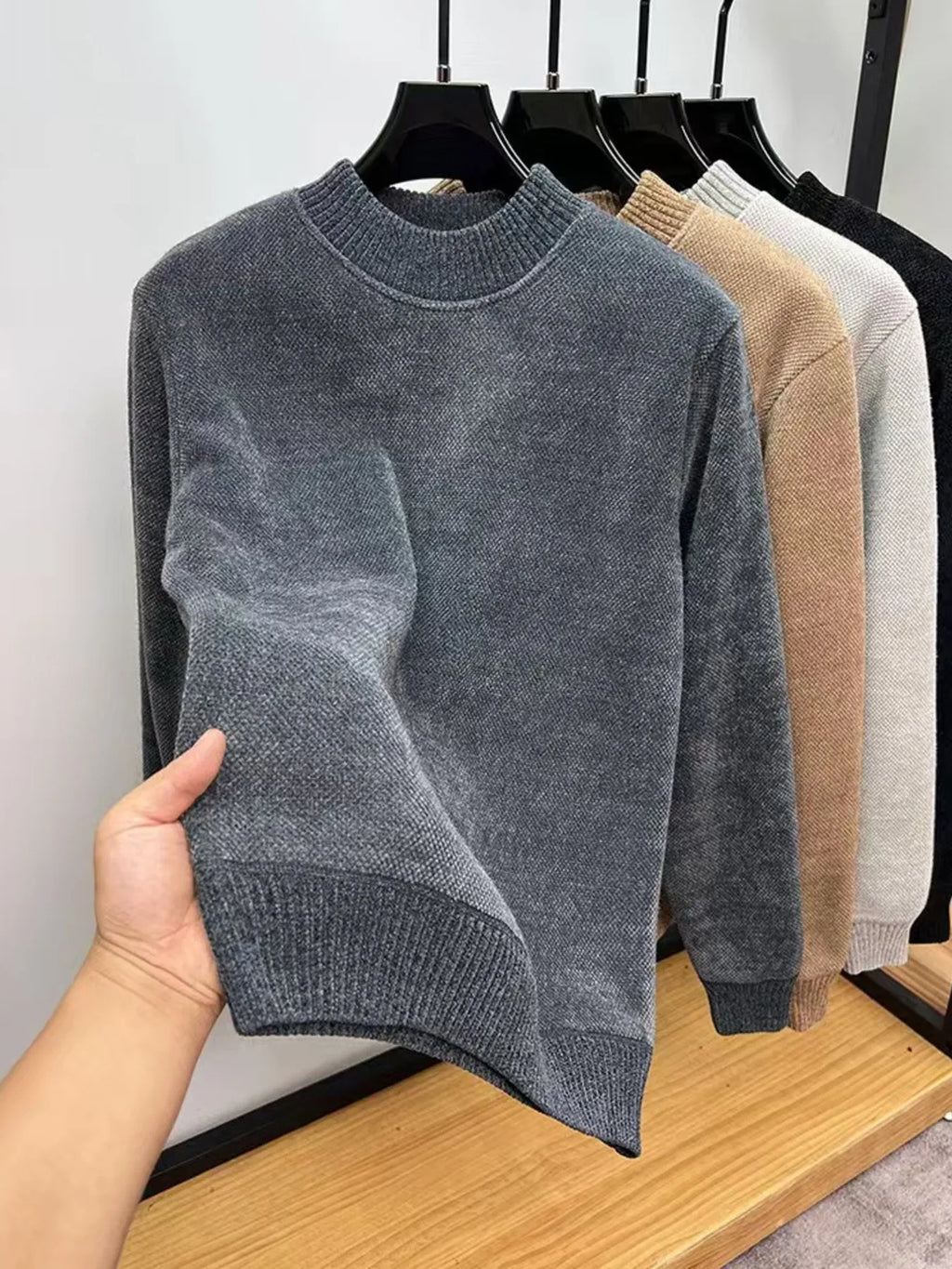Men's Plus Size Ribbed Hem Long Sleeve Sweater
