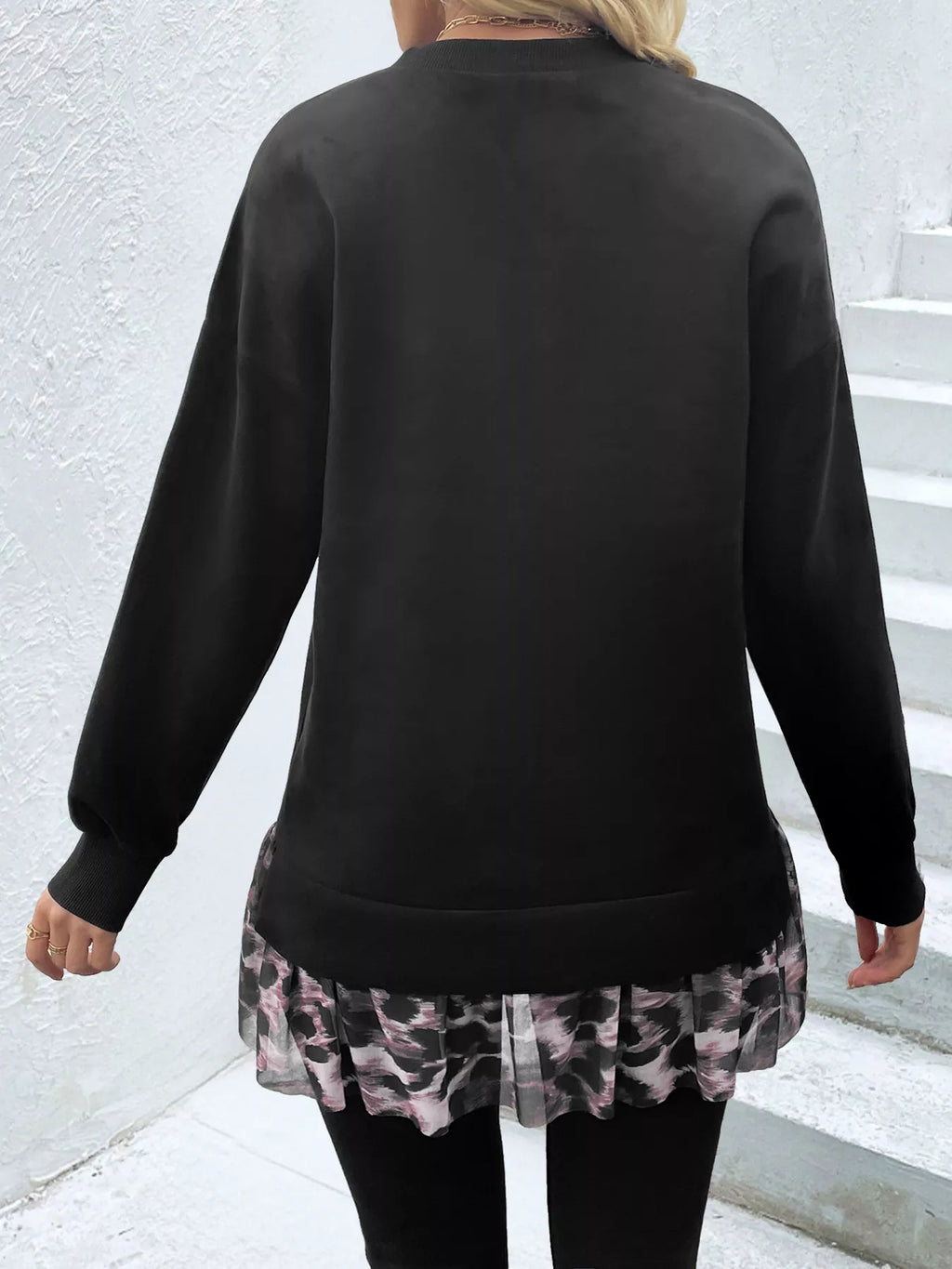 Camouflage Hem Detail Round Neck Sweatshirt