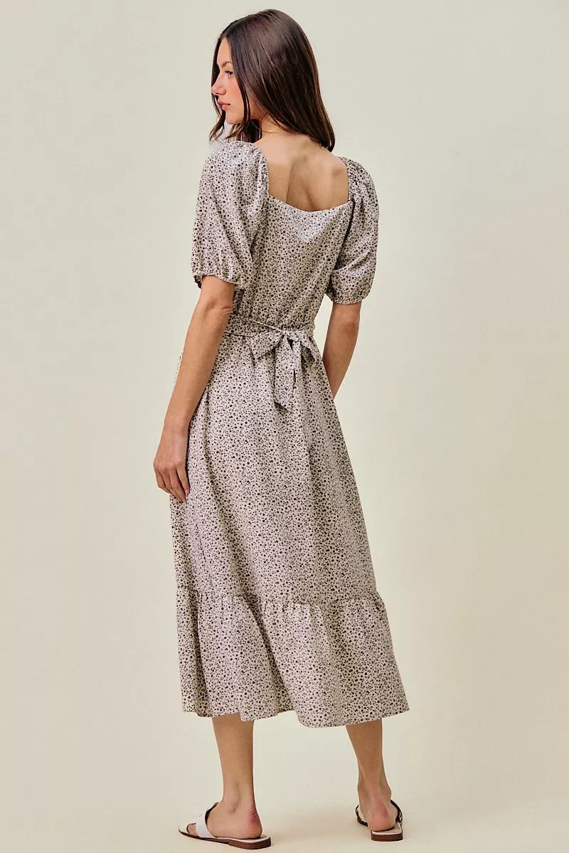 SO ME Ditsy Floral Self Belt On Elastic Waist Maxi Dress