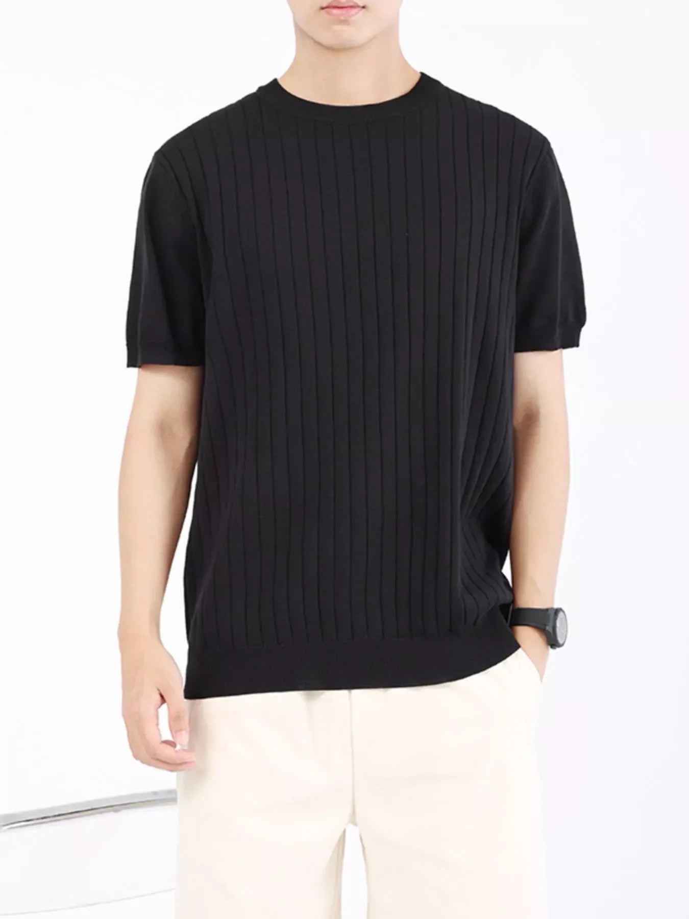 Men's Plus Size Ribbed Knit Slim Fit T-Shirt