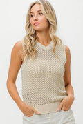 BiBi Knitted Beaded Pearl V Neck Sleveless Top