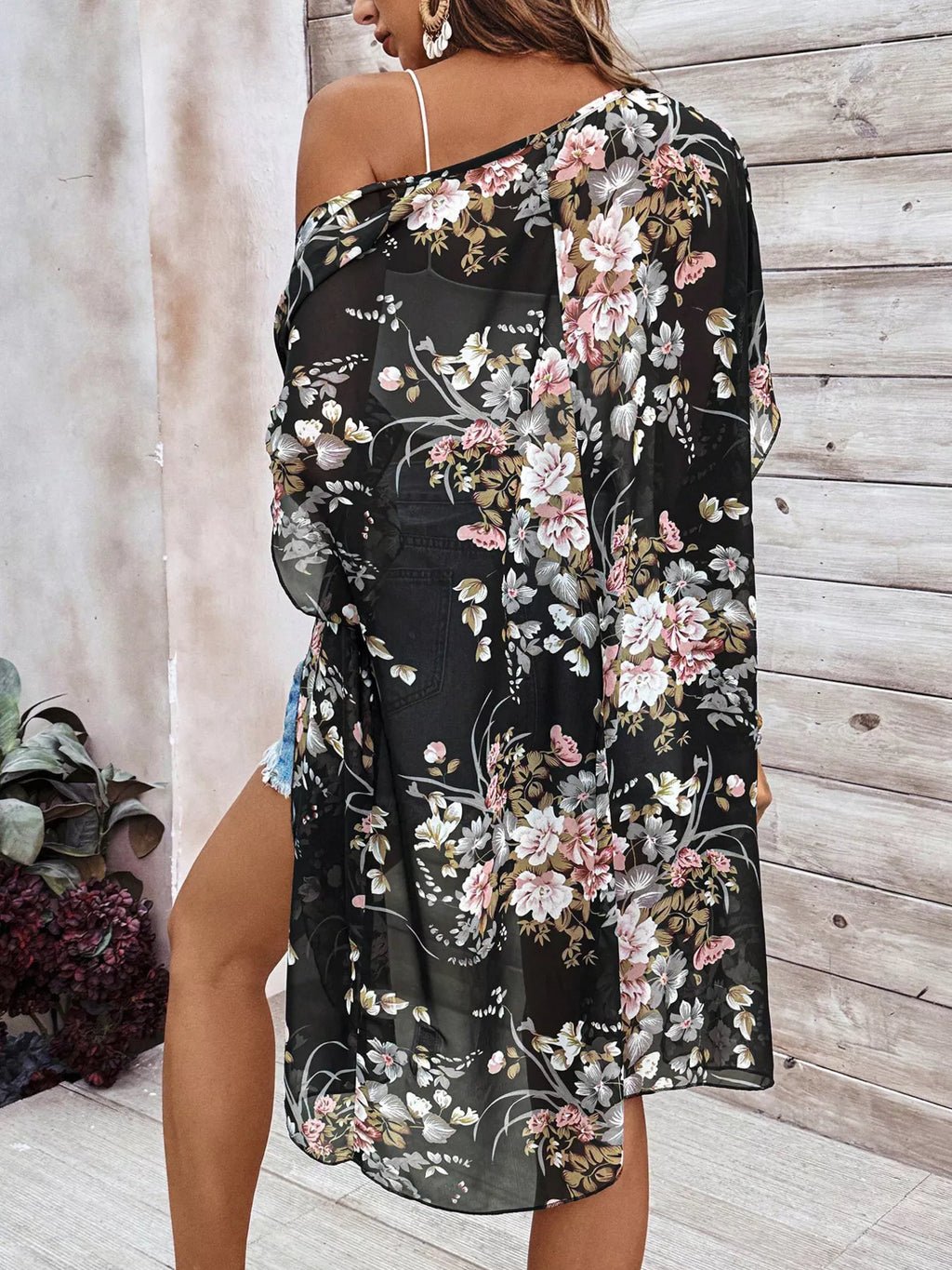 Floral Print Open Front Cardigan