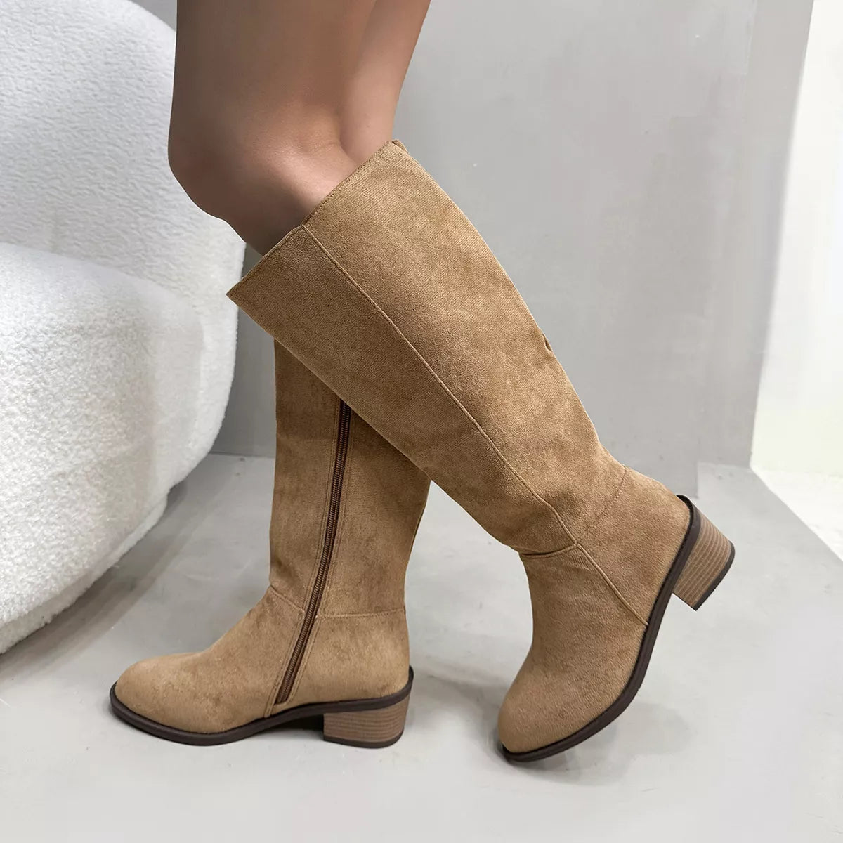 Round Toe Block Heels Boots