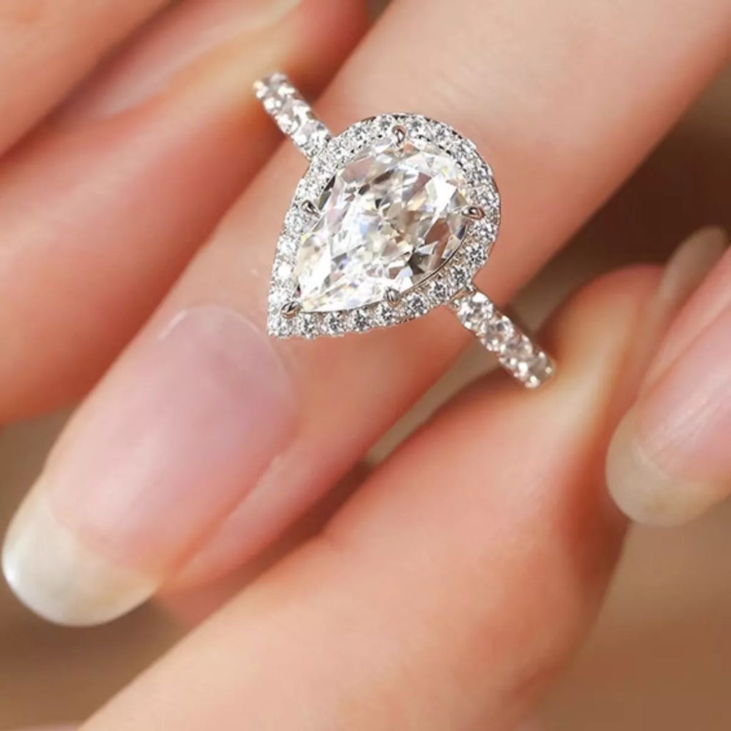 4 Carat 925 Sterling Silver Moissanite Teardrop Ring
