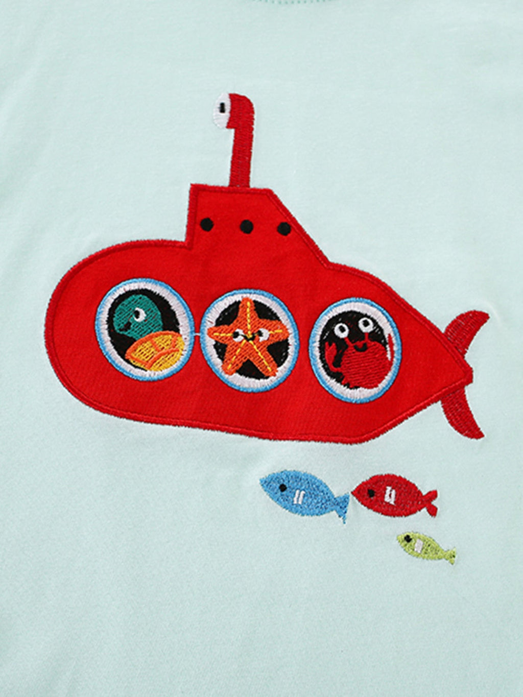 Children's Submarine Embroidered Round Neck Tee