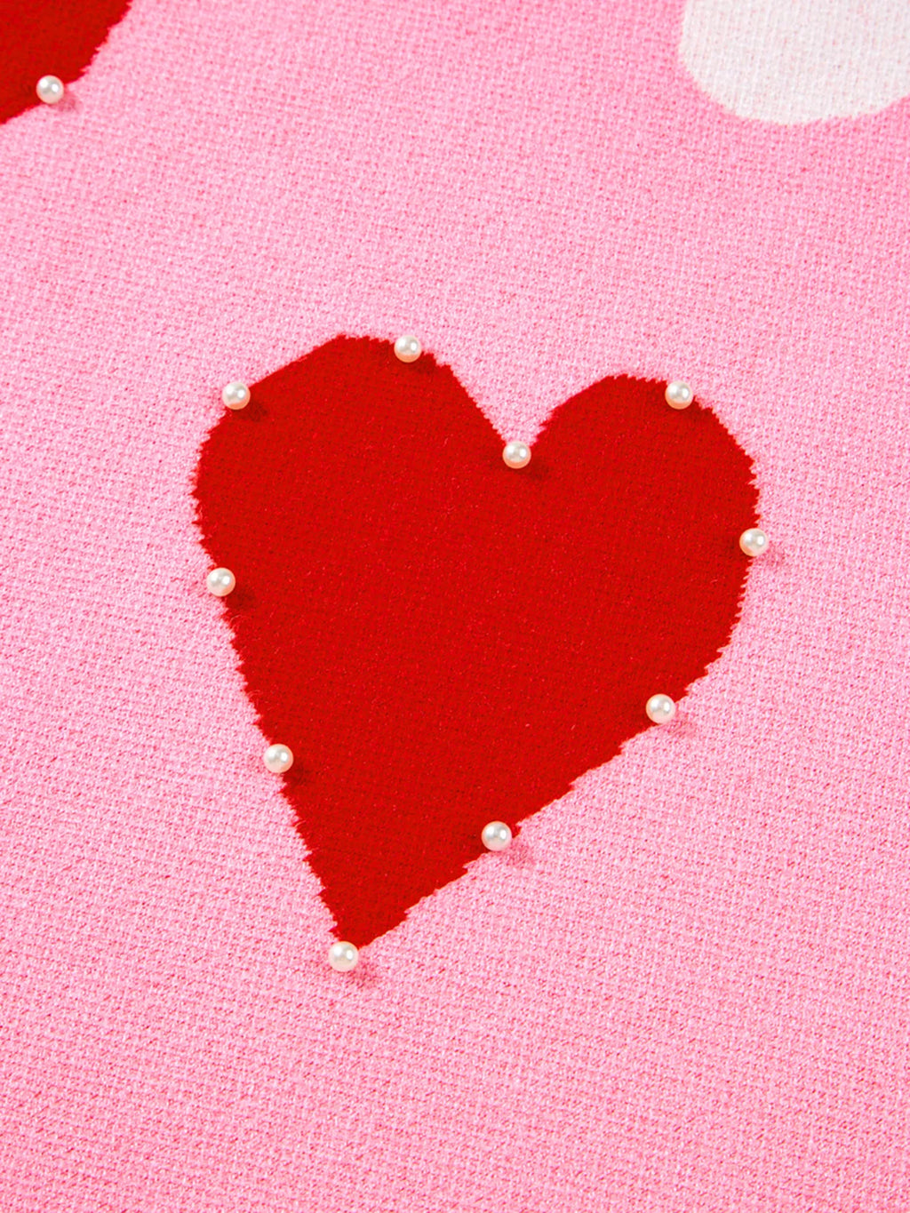 Pearl Embellished Heart Pattern Valentines Day Sweater
