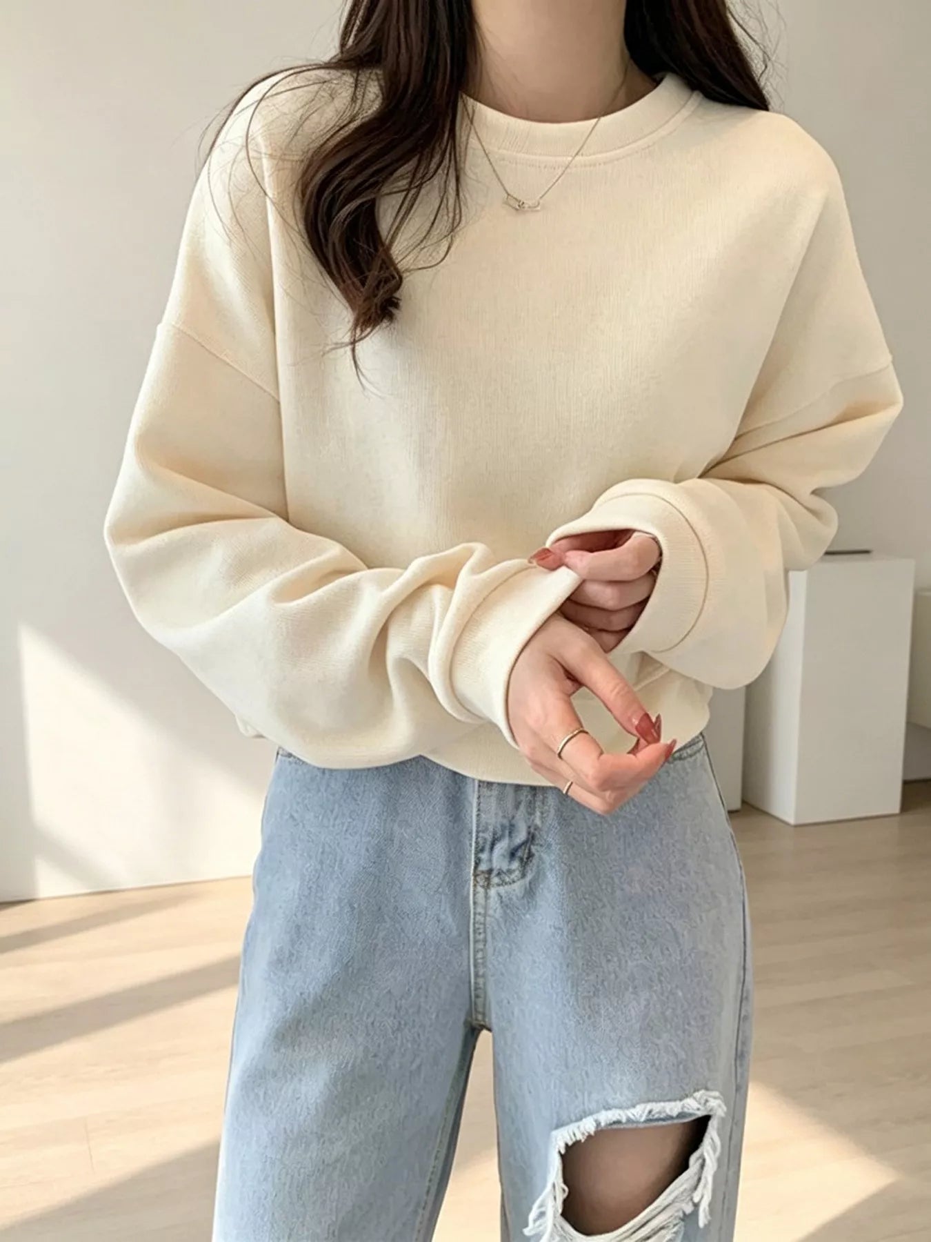 Crew Neck  Drop Shoulder Sweatshirt