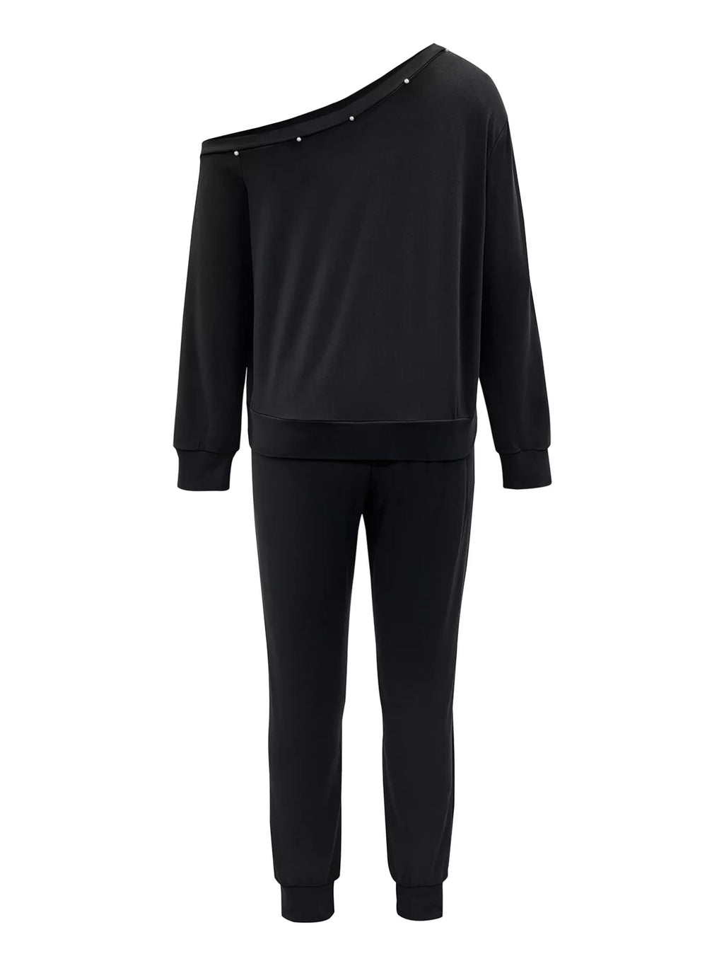 One-Shoulder Pearl Embellished Top and Pants Set