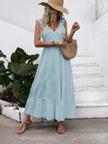 V-Neck Tiered Dress with Flutter Sleeves