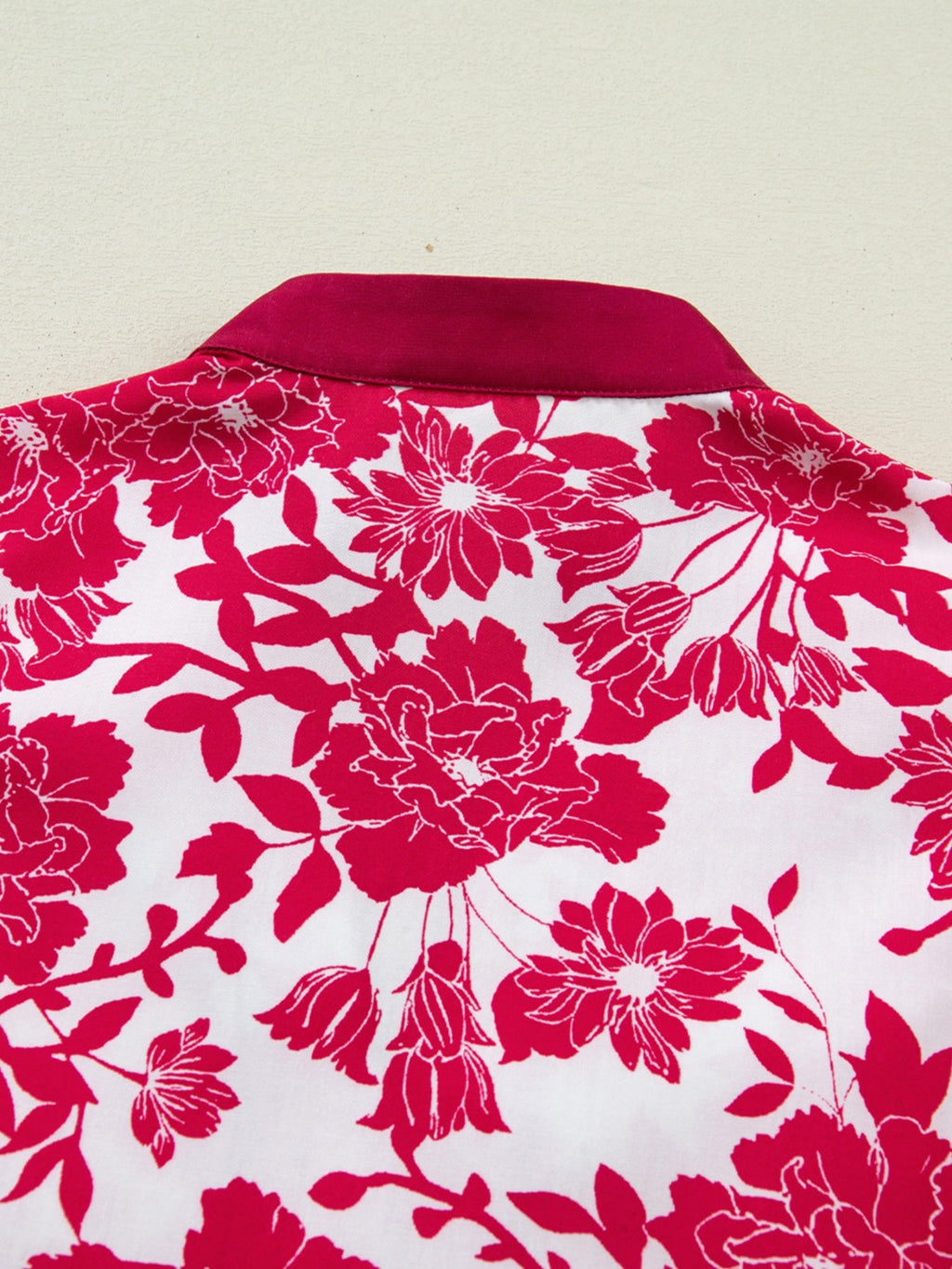 Floral Print Color Block Trim Lace Detail V Neck Flutter Sleeve Blouse