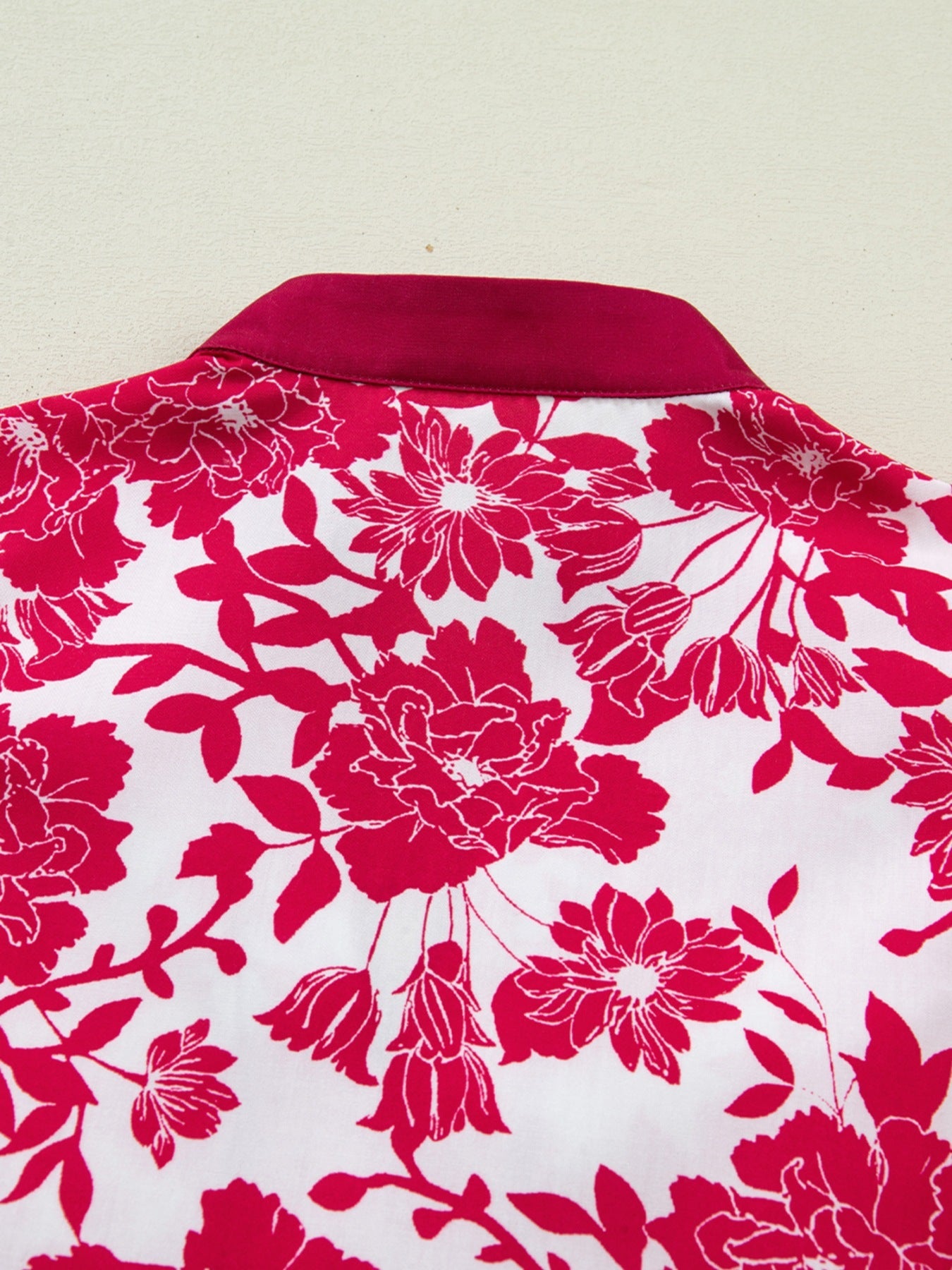 Floral Print Color Block Trim Lace Detail V Neck Flutter Sleeve Blouse