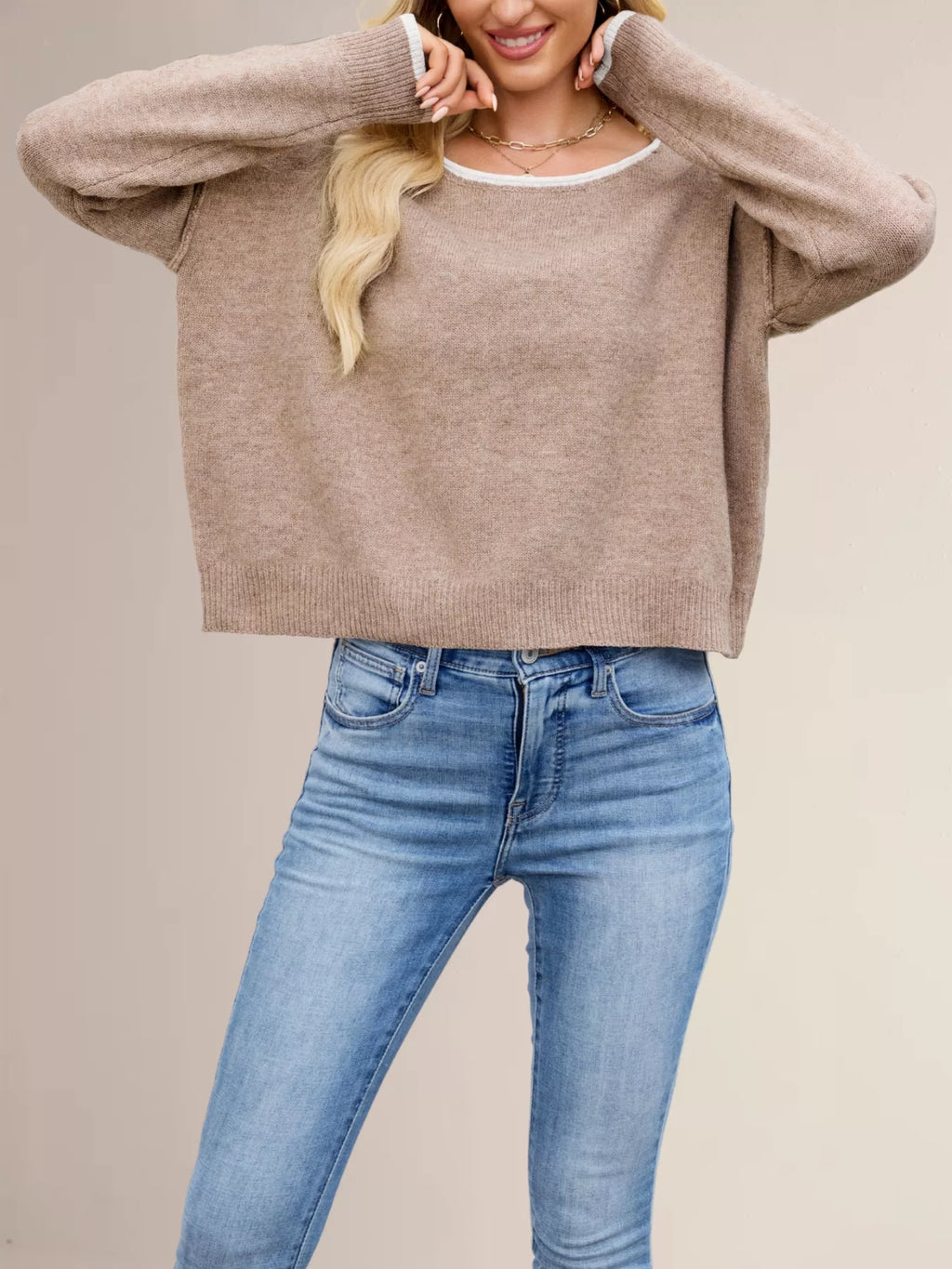 Round Neck Dropped Shoulder Sweater