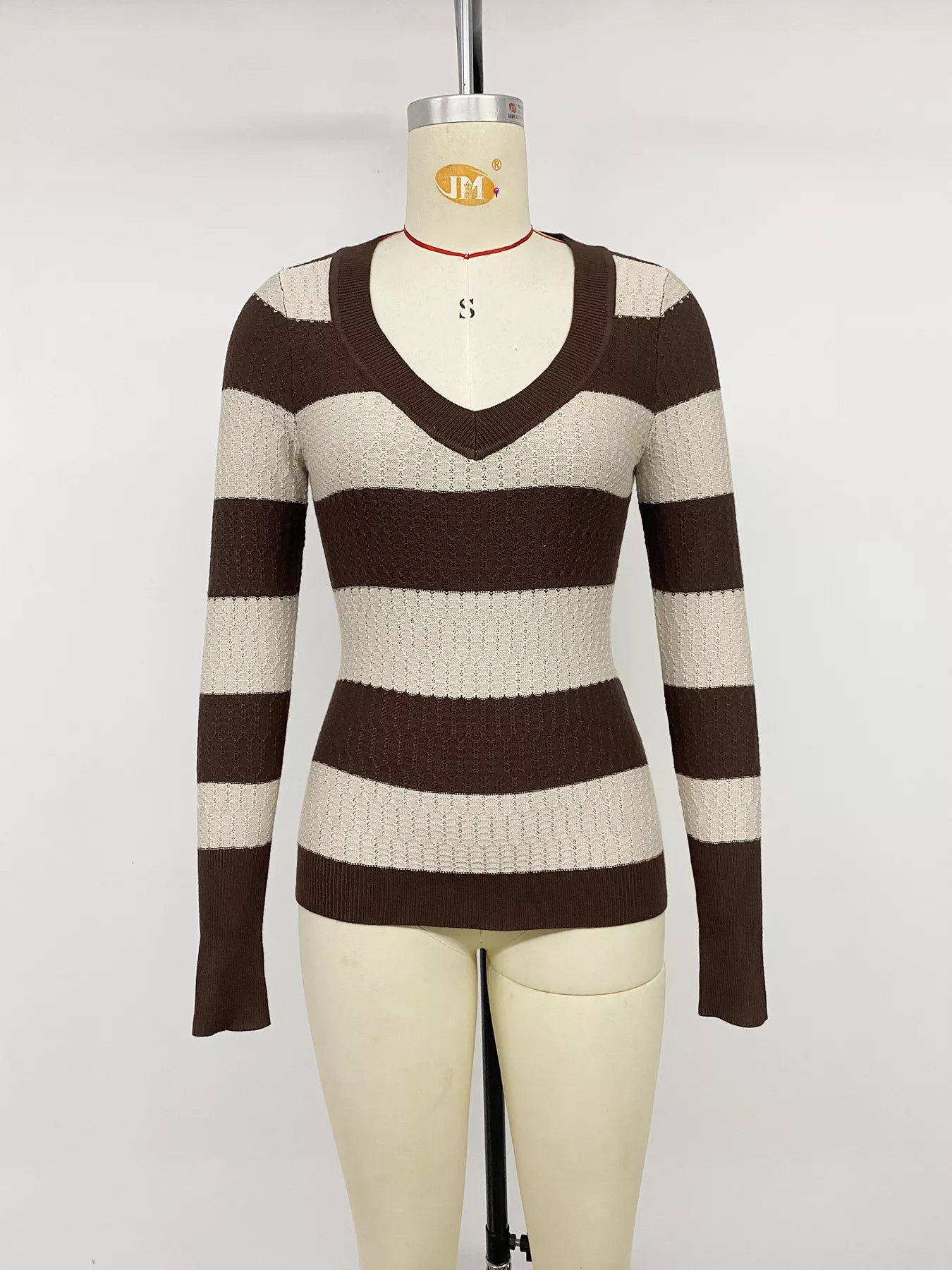 Striped V-Neck Knit Top
